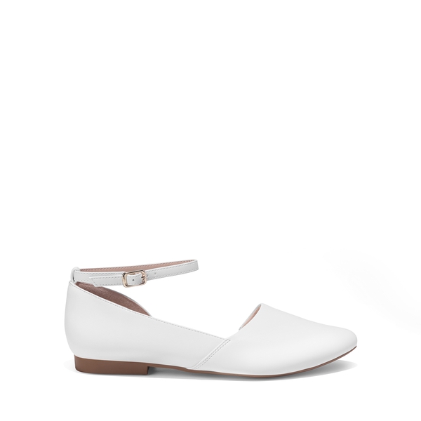 Ankle-Strap Pointed Toe D'Orsay Flats - WHITE - 1