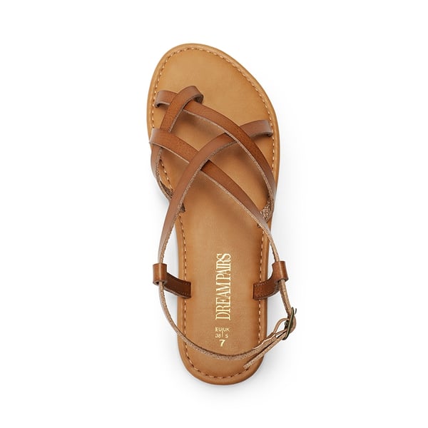 Strappy Thong Flat Sandals - BROWN - 2