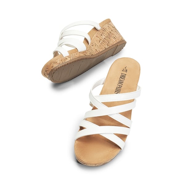 Velvety Layer Strappy Wedge Sandals - WHITE - 5