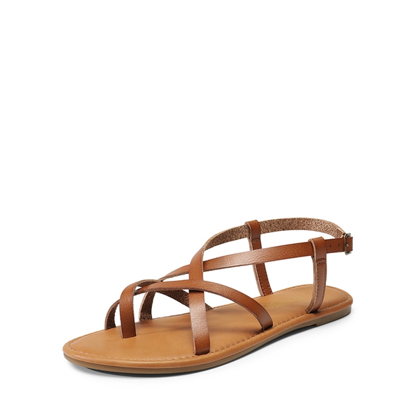 Strappy Thong Flat Sandals - BROWN -  0