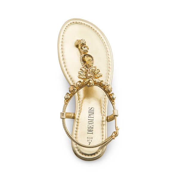 Rhinestone T-Strap Flat Sandals - GOLD - 2