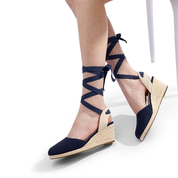 Lace Up Espadrilles Wedge Sandals - NAVY-CANVAS - 2