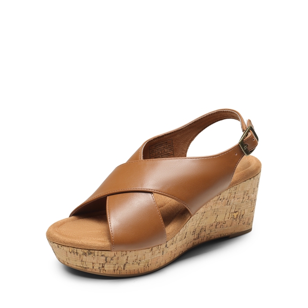 Casual Platform Criss-Cross Wedge Sandals - BROWN-PU -  0