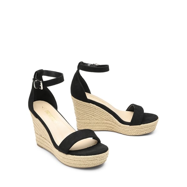 Platform One Strap Espadrille Wedge Sandals - BLACK - 6