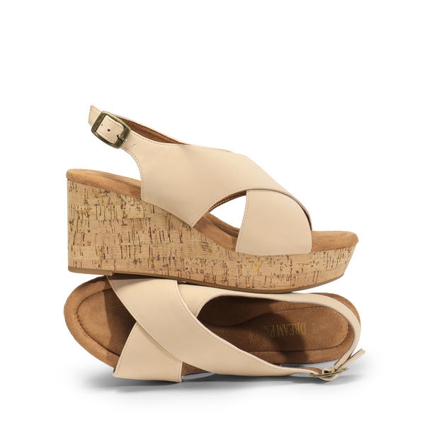 Casual Platform Criss-Cross Wedge Sandals - NUDE-NUBUCK - 7