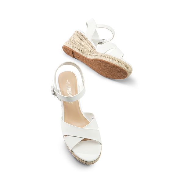 Espadrille Criss Cross Wedge Sandals - WHITE-PU - 5