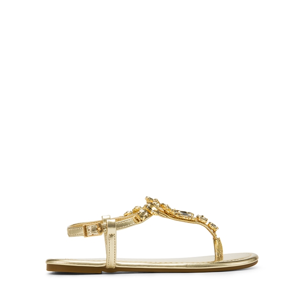 Rhinestone T-Strap Flat Sandals - GOLD - 1