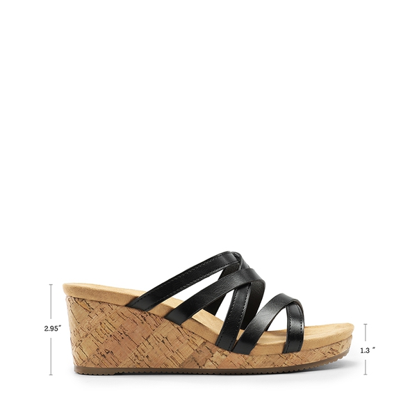 Velvety Layer Strappy Wedge Sandals - BLACK - 3