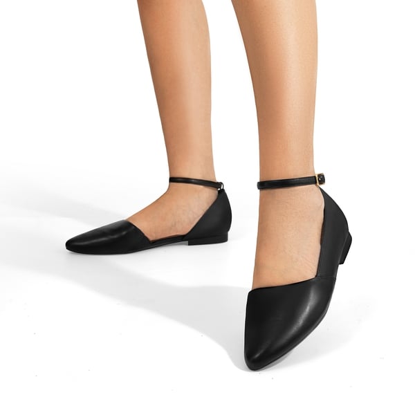 Ankle-Strap Pointed Toe D'Orsay Flats - BLACK - 4