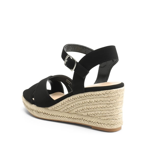 Espadrille Criss Cross Wedge Sandals - BLACK-NUBUCK - 4