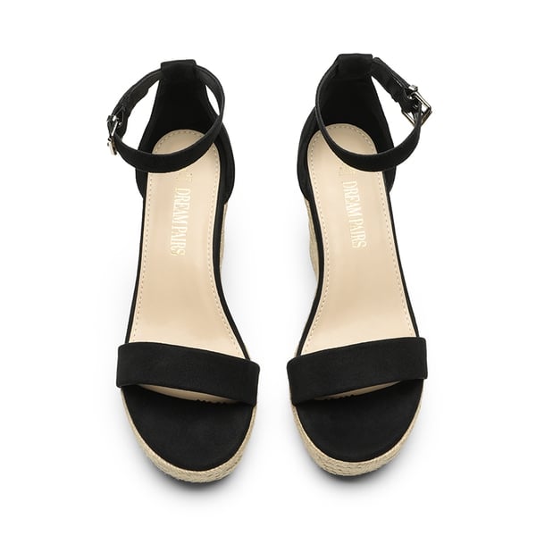 Platform One Strap Espadrille Wedge Sandals - BLACK - 4