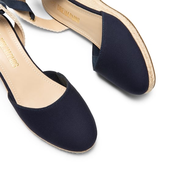 Lace Up Espadrilles Wedge Sandals - NAVY-CANVAS - 6