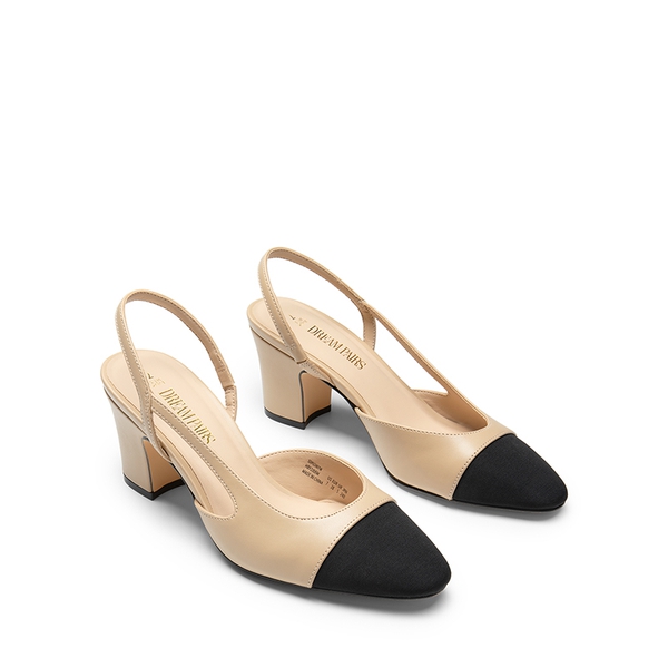 Ankle Strap Slingback Cap Toe Pumps - NUDE - 3