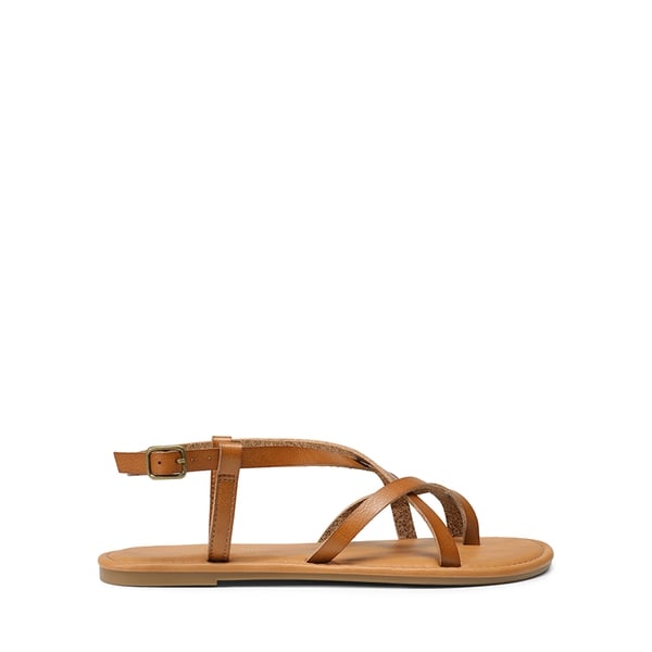 Strappy Thong Flat Sandals - BROWN - 1