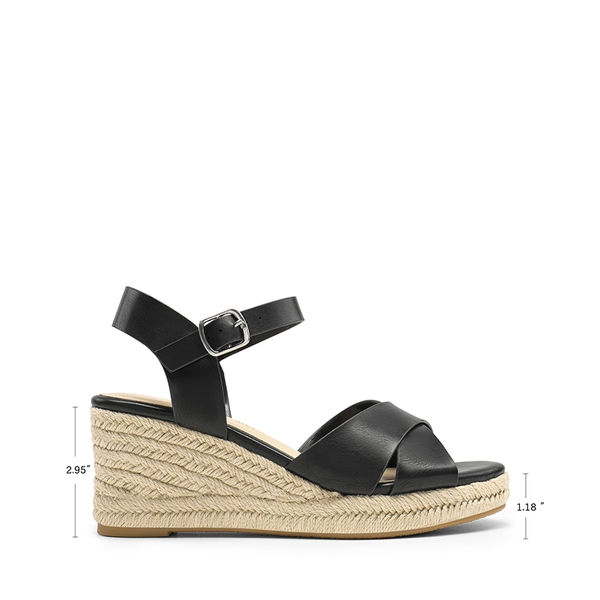 Espadrille Criss Cross Wedge Sandals - BLACK-PU - 3
