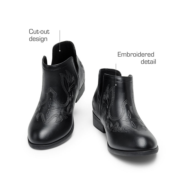 Kids Embroidery Cowgirl Boots - BLACK - 1