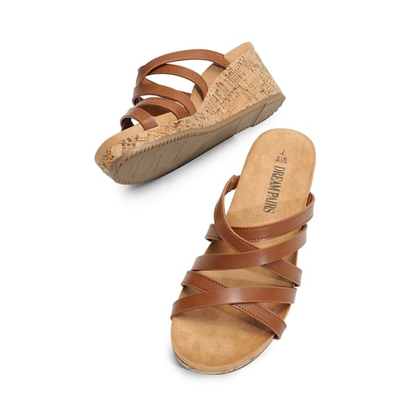 Velvety Layer Strappy Wedge Sandals - BROWN - 5