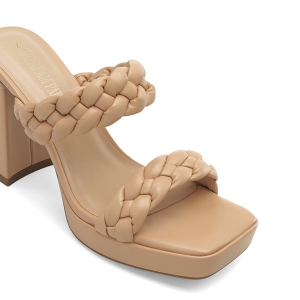 Two Braided Strap Platform Heels - NUDE-PU - 4