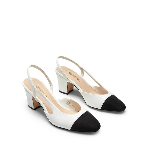 Ankle Strap Slingback Cap Toe Pumps - WHITE - 3