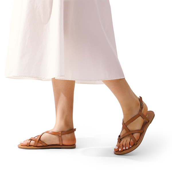 Strappy Thong Flat Sandals - BROWN - 5