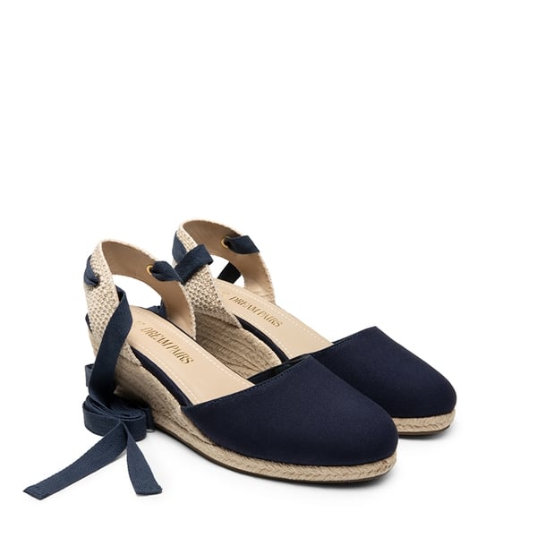 Lace Up Espadrilles Wedge Sandals - NAVY-CANVAS - 5