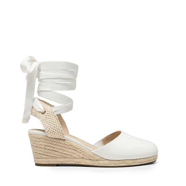 Lace Up Espadrilles Wedge Sandals - WHITE-CANVAS - 4