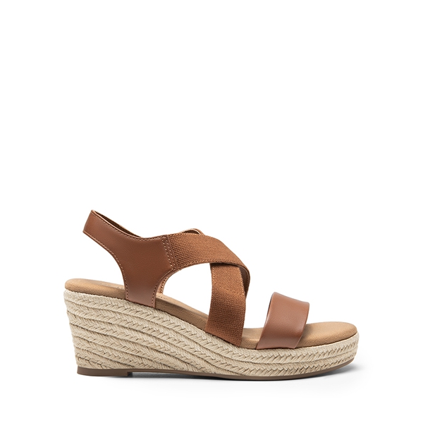 Elastic Ankle Strap Espadrille Wedge Sandals - CAMEL-PU - 3