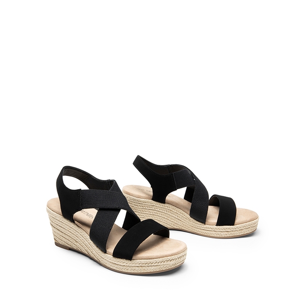 Elastic Ankle Strap Espadrille Wedge Sandals - BLACK-NUBUCK - 4
