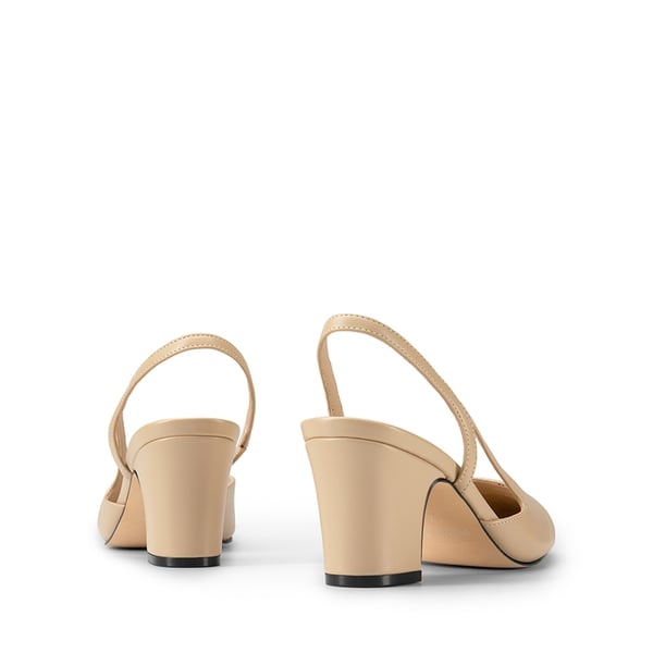 Ankle Strap Slingback Cap Toe Pumps - NUDE - 2
