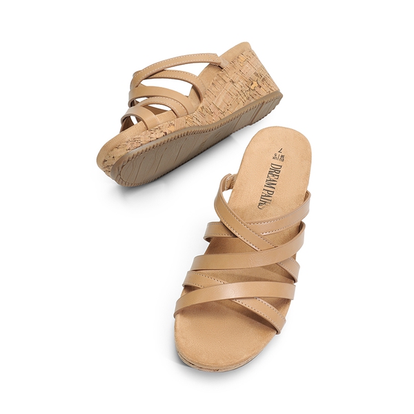Velvety Layer Strappy Wedge Sandals - NUDE - 5