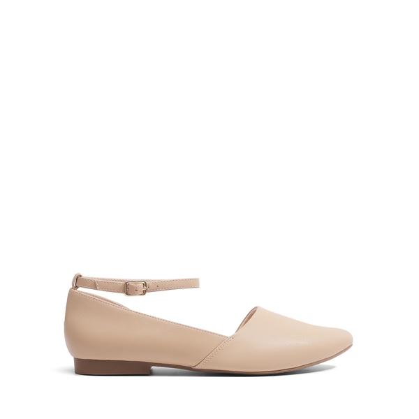 Ankle-Strap Pointed Toe D'Orsay Flats - NUDE - 1