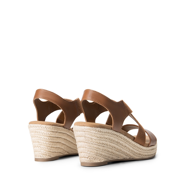 Elastic Ankle Strap Espadrille Wedge Sandals - CAMEL-PU - 5