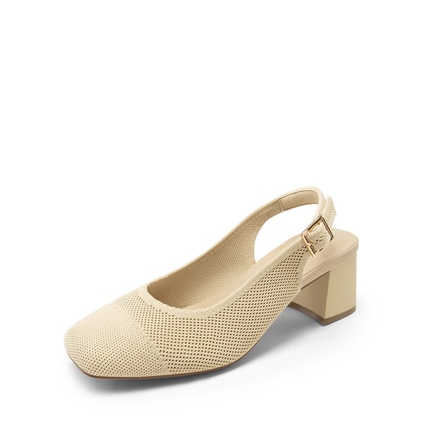 Slingback Knitted Square Toe Pumps - APRICOT -  0