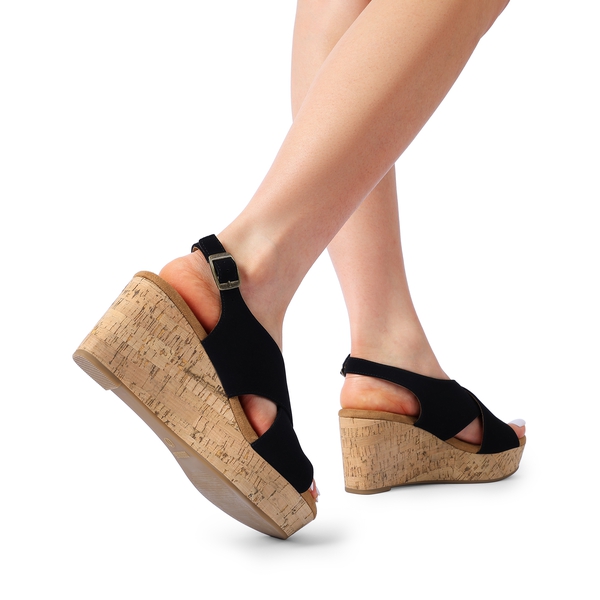 Casual Platform Criss-Cross Wedge Sandals - BLACK-NUBUCK - 2