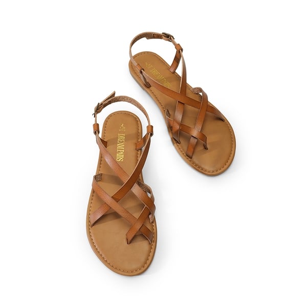Strappy Thong Flat Sandals - BROWN - 4