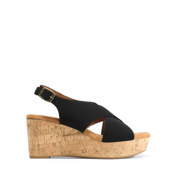 Casual Platform Criss-Cross Wedge Sandals - BLACK-NUBUCK - 3