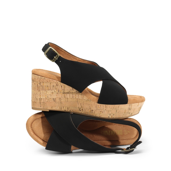Casual Platform Criss-Cross Wedge Sandals - BLACK-NUBUCK - 7