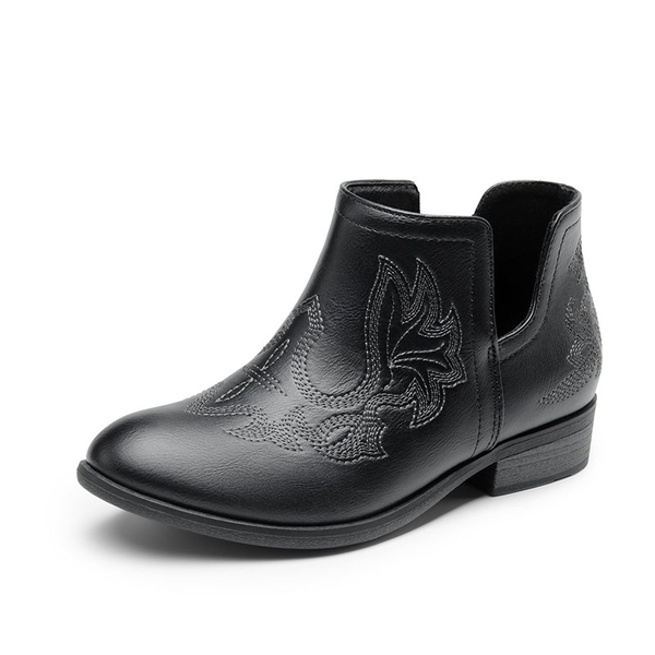 Kids Embroidery Cowgirl Boots - BLACK -  0