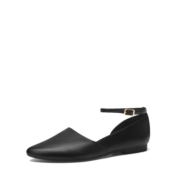Ankle-Strap Pointed Toe D'Orsay Flats - BLACK -  0