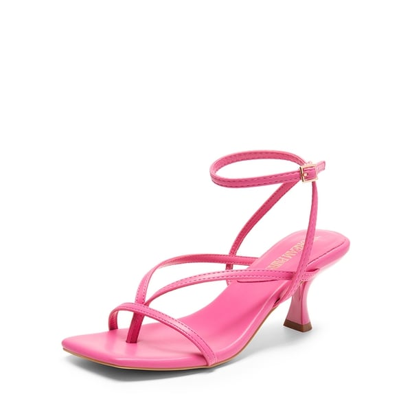 Square Toe Strappy Kitten Heels - HOT PINK-PU -  0