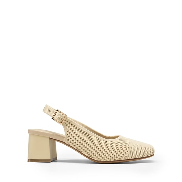 Slingback Knitted Square Toe Pumps - APRICOT - 2