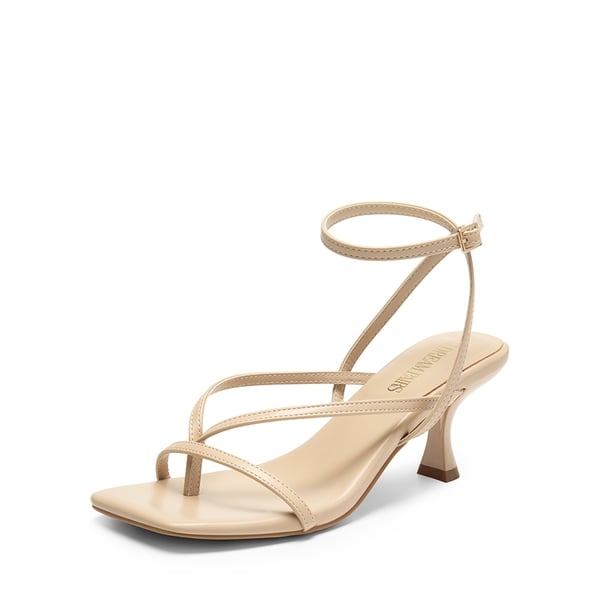 Square Toe Strappy Kitten Heels - NUDE-PU -  0