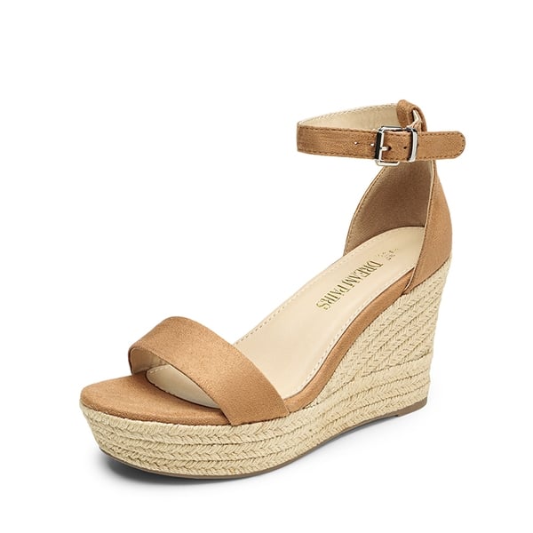 Platform One Strap Espadrille Wedge Sandals - KHAKI -  0