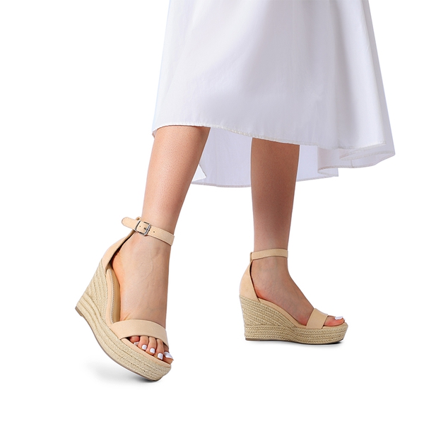 Platform One Strap Espadrille Wedge Sandals - NUDE - 2