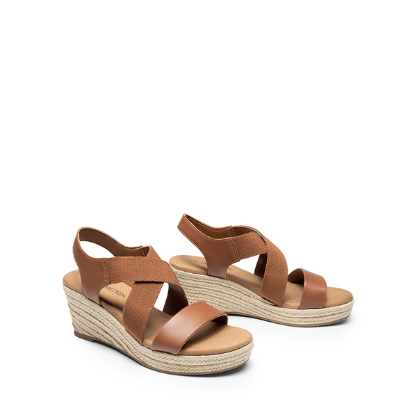 Elastic Ankle Strap Espadrille Wedge Sandals - CAMEL-PU - 4