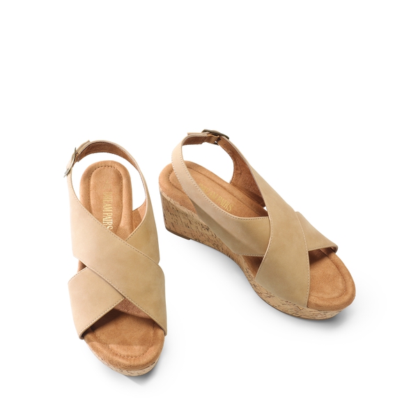Casual Platform Criss-Cross Wedge Sandals - KHAKI-NUBUCK - 5
