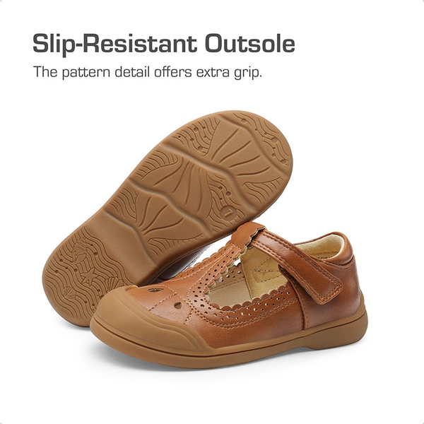 Girls' Mary Jane T-Strap School Flats - BROWN - 2