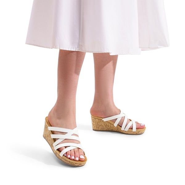 Velvety Layer Strappy Wedge Sandals - WHITE - 2