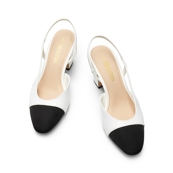 Ankle Strap Slingback Cap Toe Pumps - WHITE - 4