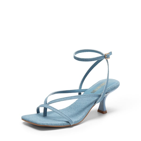 Square Toe Strappy Kitten Heels - DENIM BLUE -  0